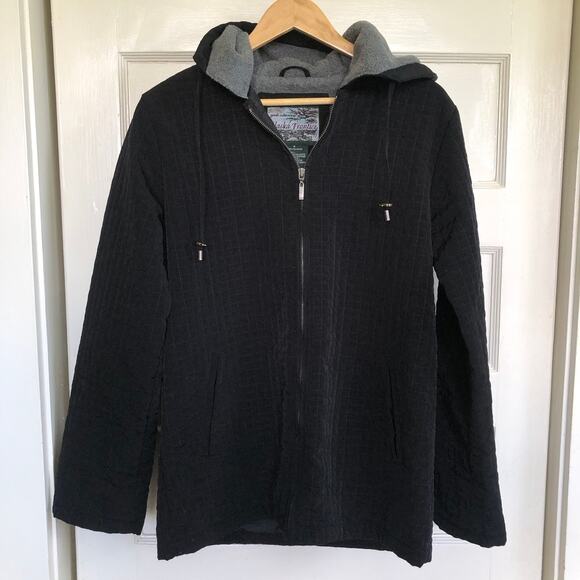 VTG Alaska Frontier Black Quilted Jacket Small Hooded 90s Barn Chore Minimalist - Picture 1 of 9